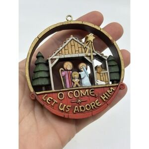 VINTAGE 1977 Hallmark O COME LET US ADORE HIM Nativity Christmas Ornament